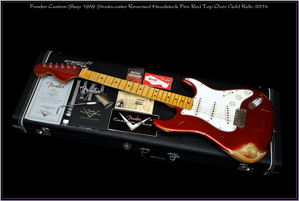 Fender Custom Shop 1969 Stratocaster Reversed Headstock Fire Red Top Over Gold Relic 2014